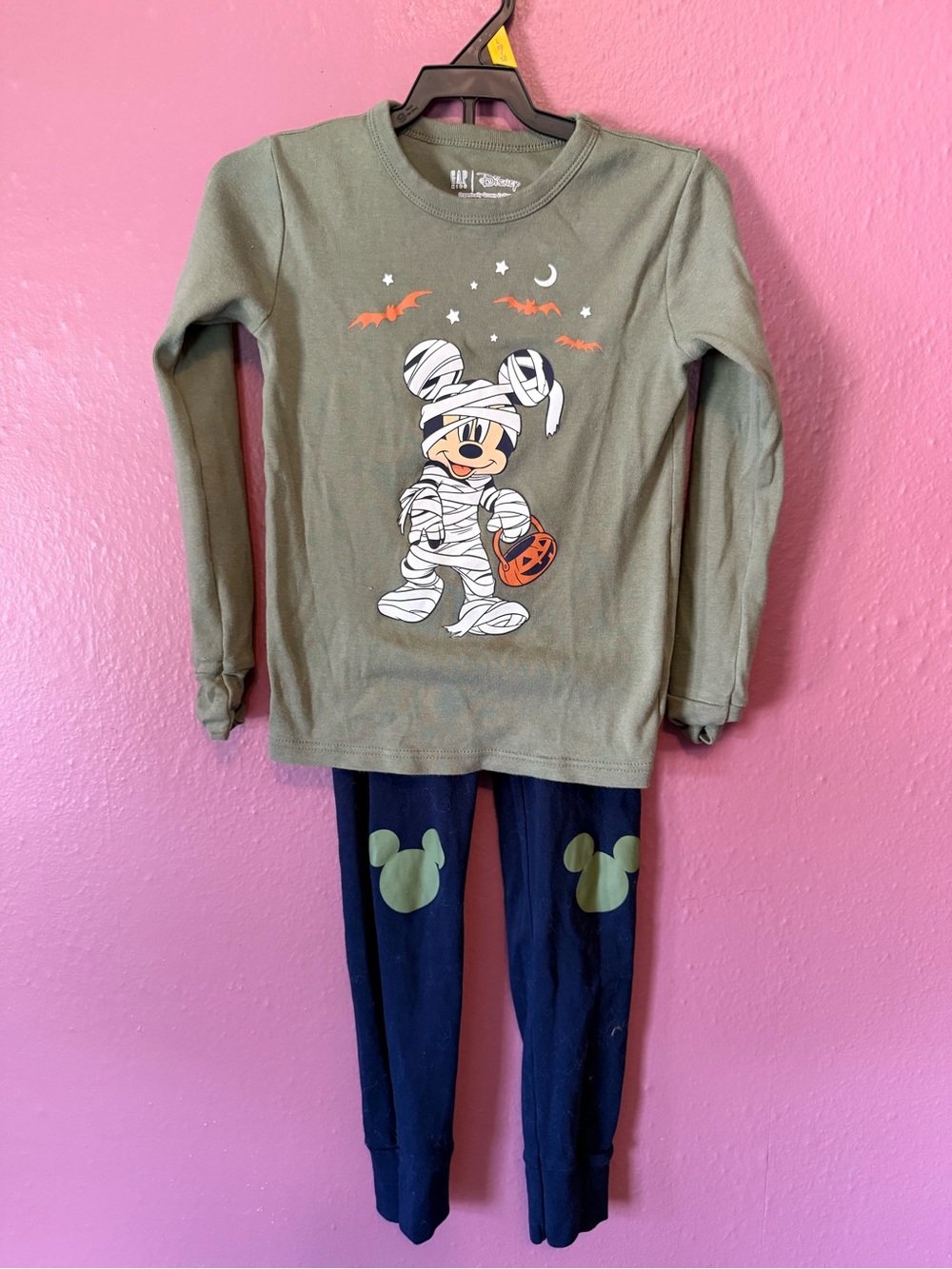GAP Disney Mummy Mickey Halloween Pajama Set - Olive & Navy